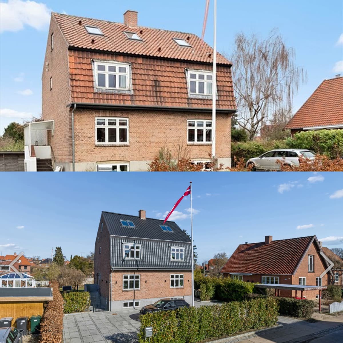 Før og efter — nyt ståltag på villa